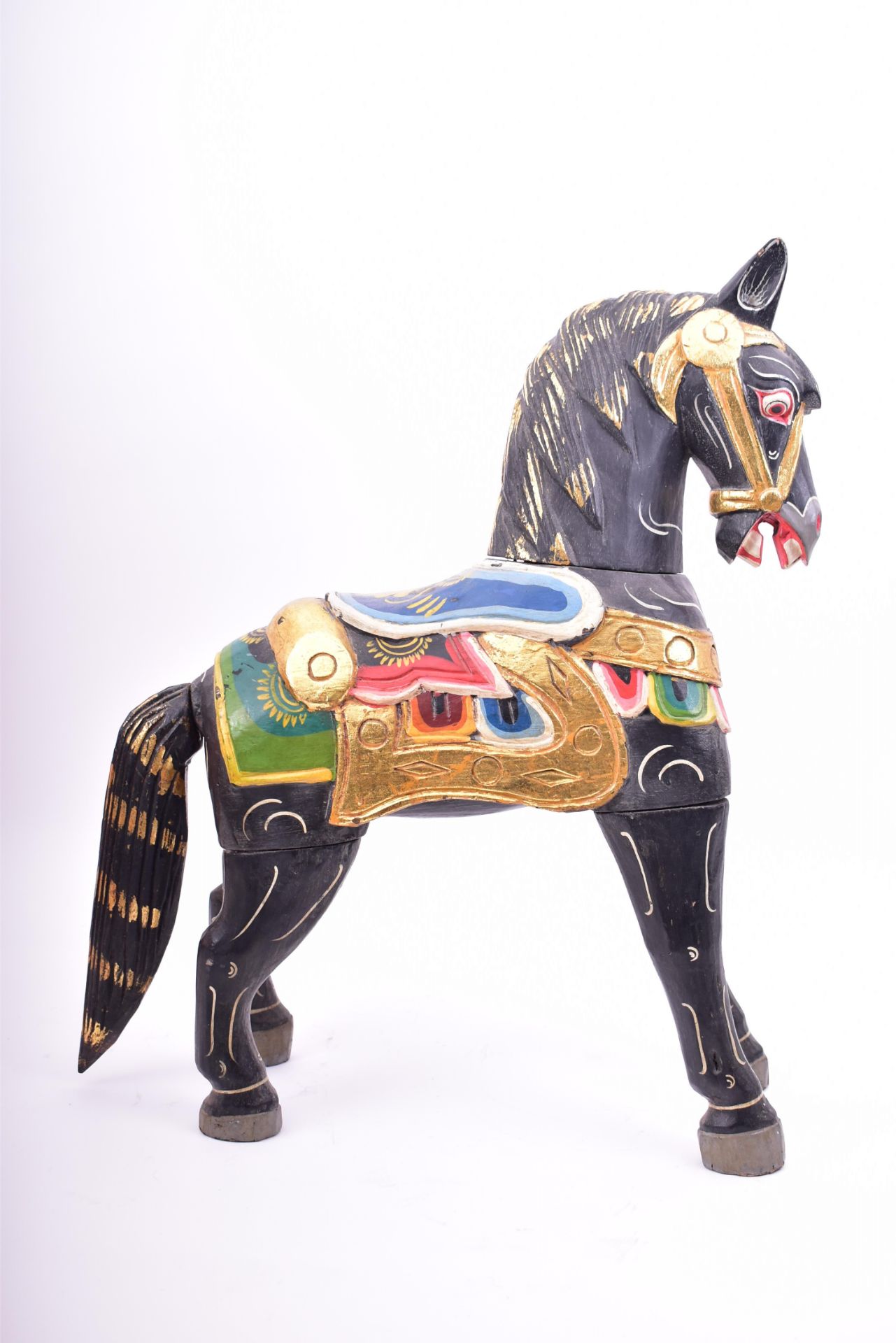 MID CENTURY HAND PAINTED INDIAN WOODEN TOY HORSE - Image 2 of 7