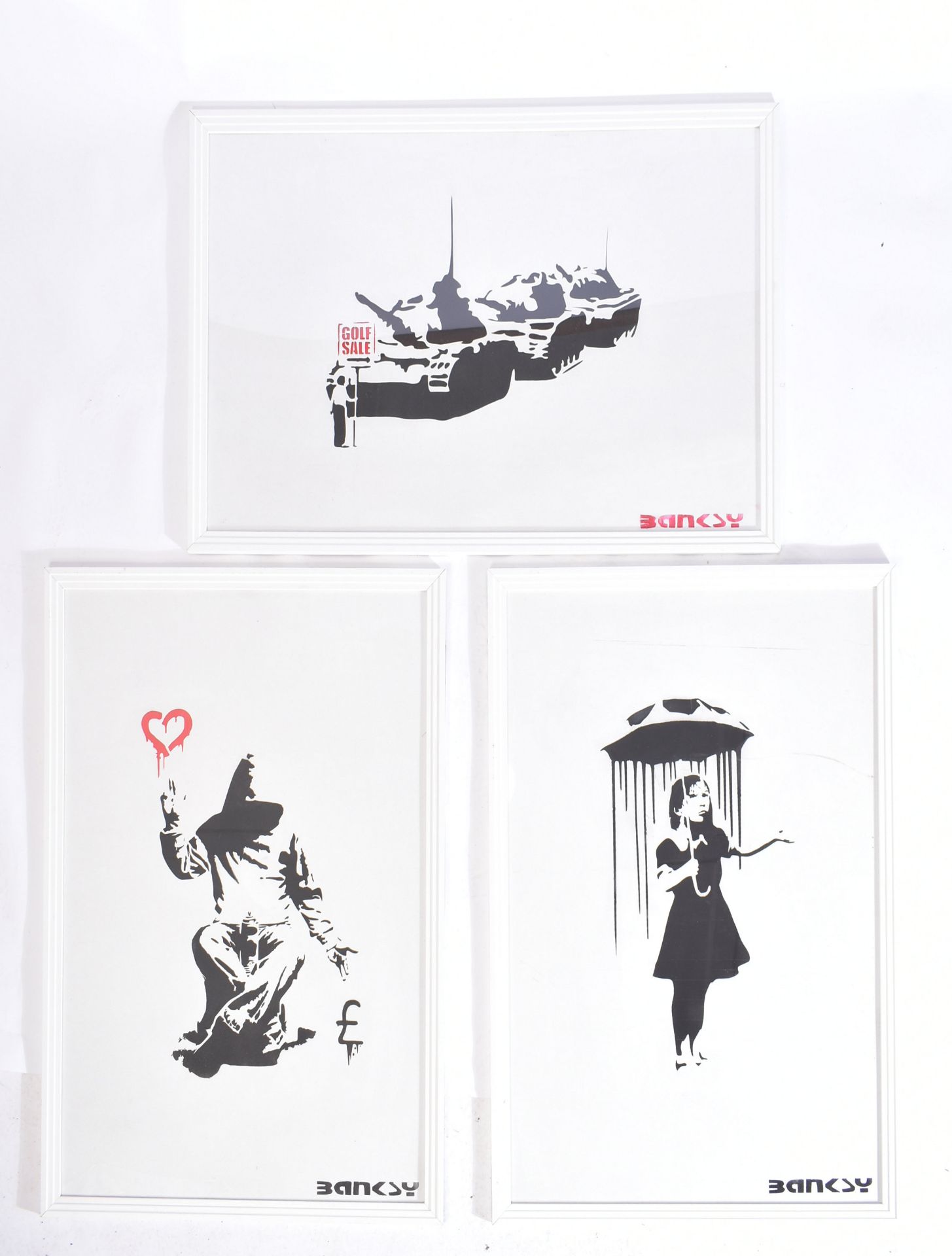 AFTER BANKSY STENCIL PRINTS - RAIN GIRL / GOLF SALE / LOVE