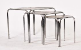 1970S CHROME AND SMOKED GLASS NEST OF THREE TABLES