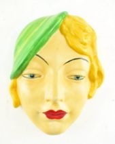 ART DECO STYLE HAND PAINTED PLASTER WALL HANGING LADY'S FACE
