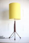 20TH CENTURY 1960s TEAK AND BRASS TRIPOD TABLE LAMP