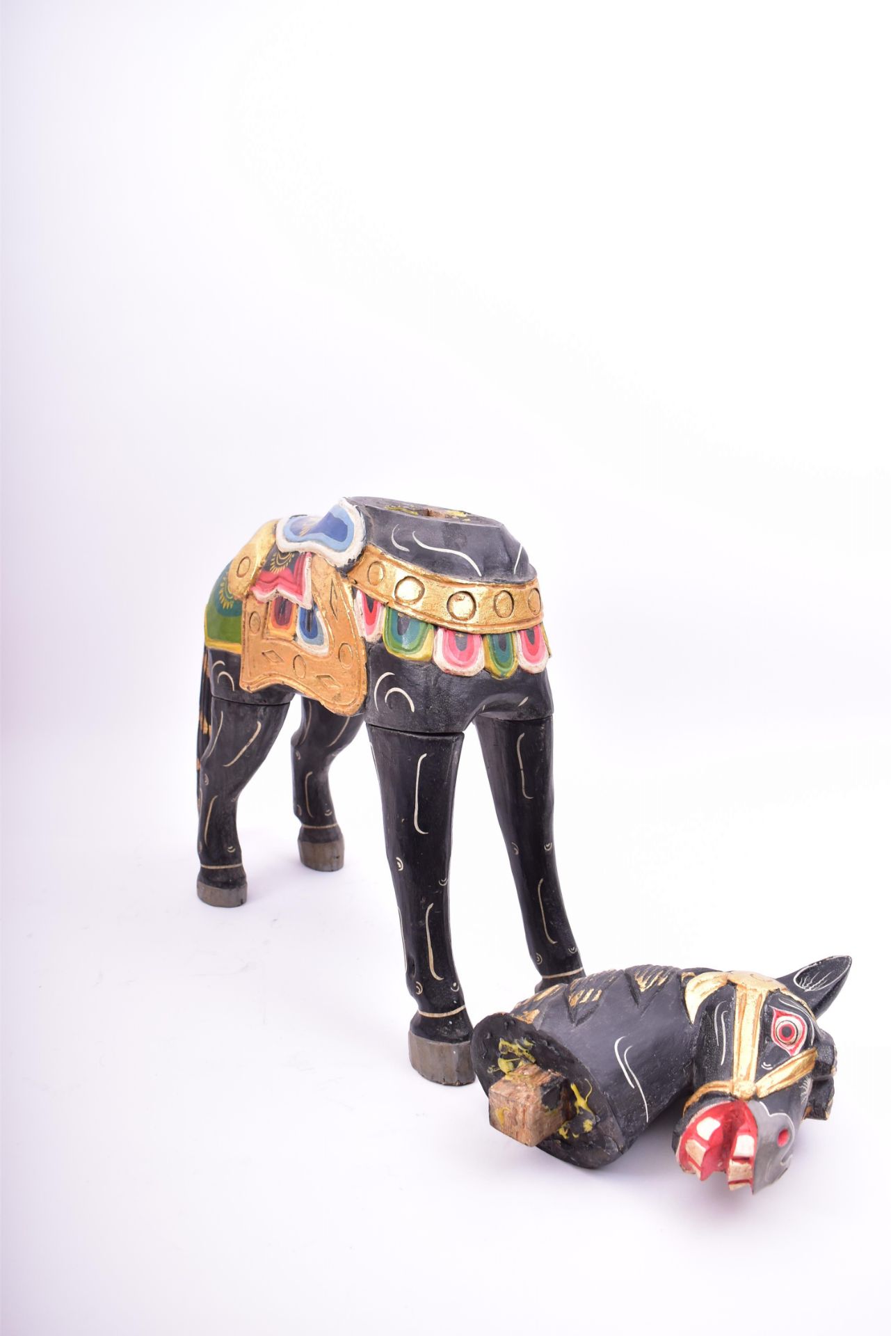 MID CENTURY HAND PAINTED INDIAN WOODEN TOY HORSE - Image 6 of 7