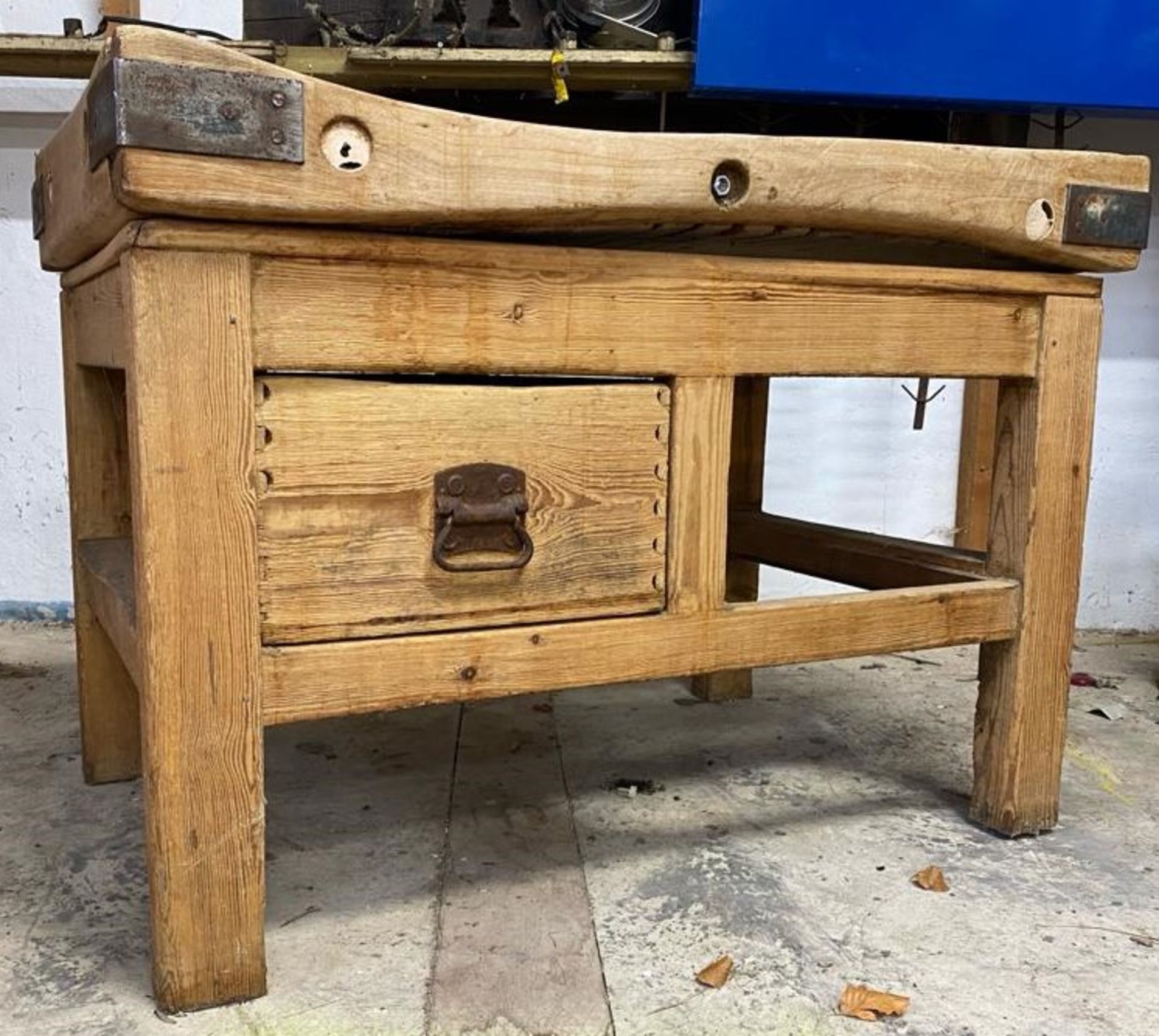 EARLY 20TH CENTURY LARGE IRON BOUND BUTCHER'S BLOCK