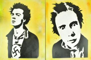 DAVID HUDSON - TWO SID VICIOUS SEX PISTOLS SPRAY PAINTINGS