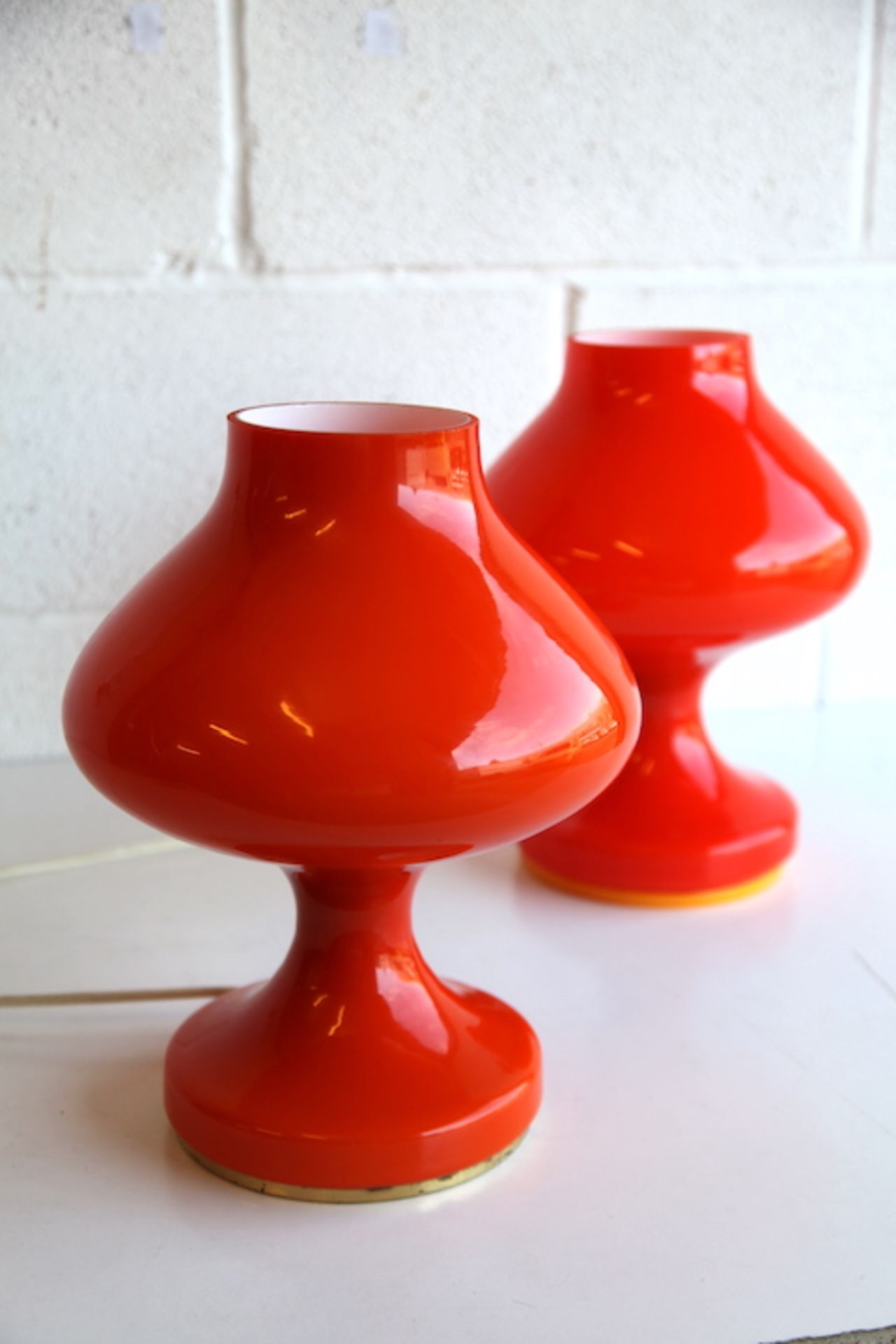 STEPAN TABERA OPP JIHLAVA - PAIR OF ORANGE GLASS TABLE LAMPS