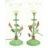 PAIR OF PAINTED METAL FRENCH TOLEWARE TABLE LAMPS