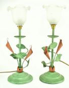PAIR OF PAINTED METAL FRENCH TOLEWARE TABLE LAMPS