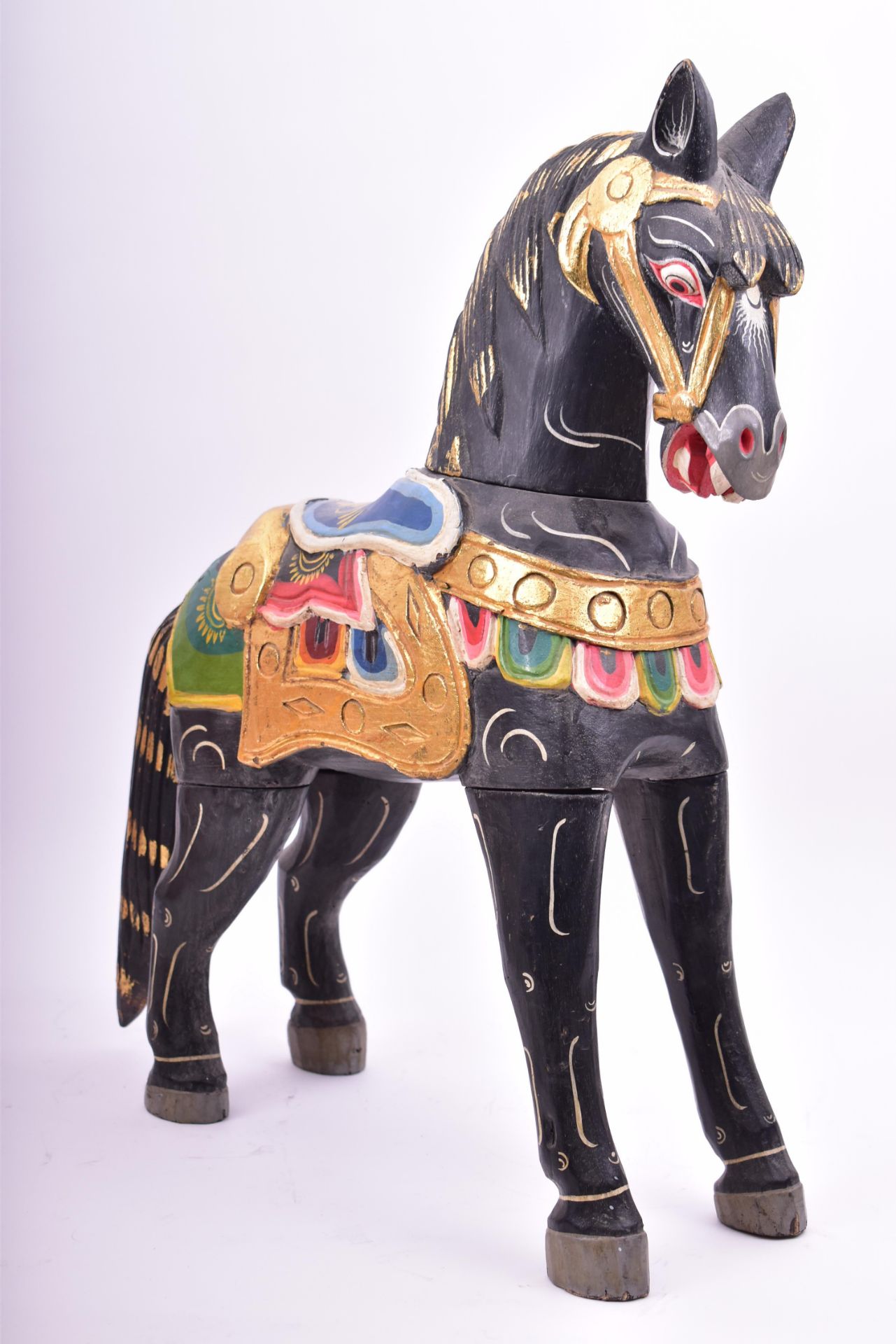 MID CENTURY HAND PAINTED INDIAN WOODEN TOY HORSE