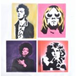 DAVID HUDSON - FOUR CONTEMPORARY STENCIL PAINTINGS ON BOARD