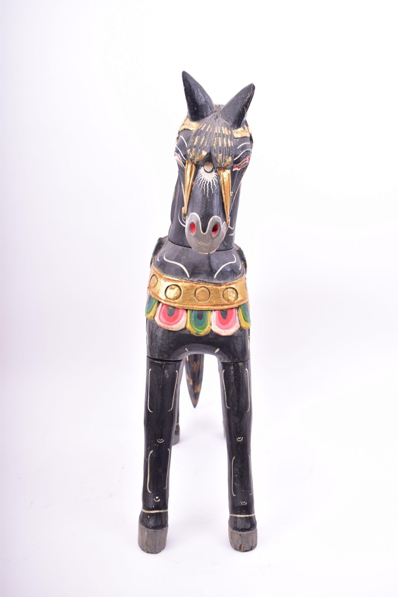 MID CENTURY HAND PAINTED INDIAN WOODEN TOY HORSE - Image 5 of 7