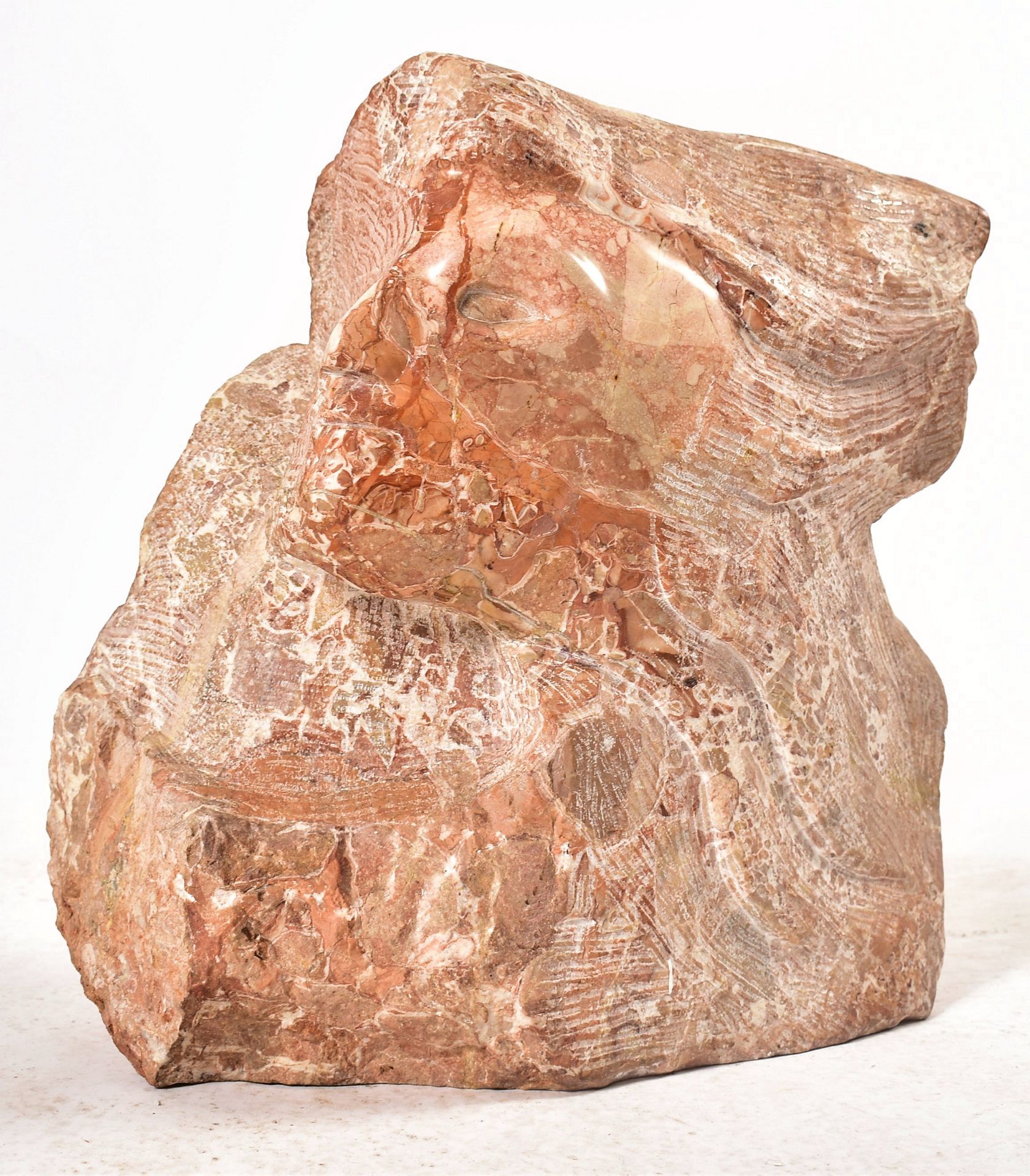 CONTEMPORARY HAND CHISELLED & POLISH PINK MARBLE SCULPTURE
