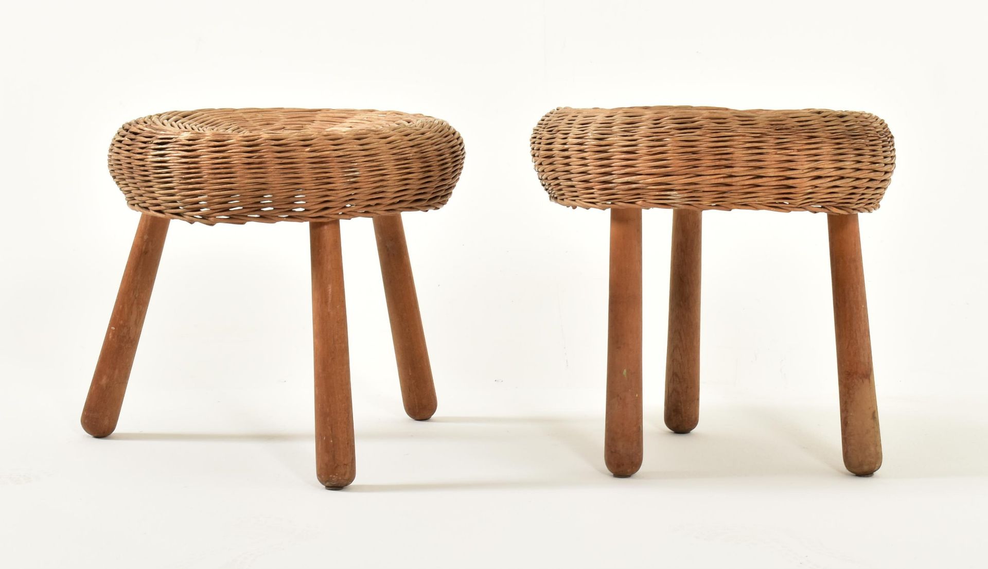 TONY PAUL - PAIR OF MID CENTURY ITALIAN RATTAN MUSHROOM STOOLS