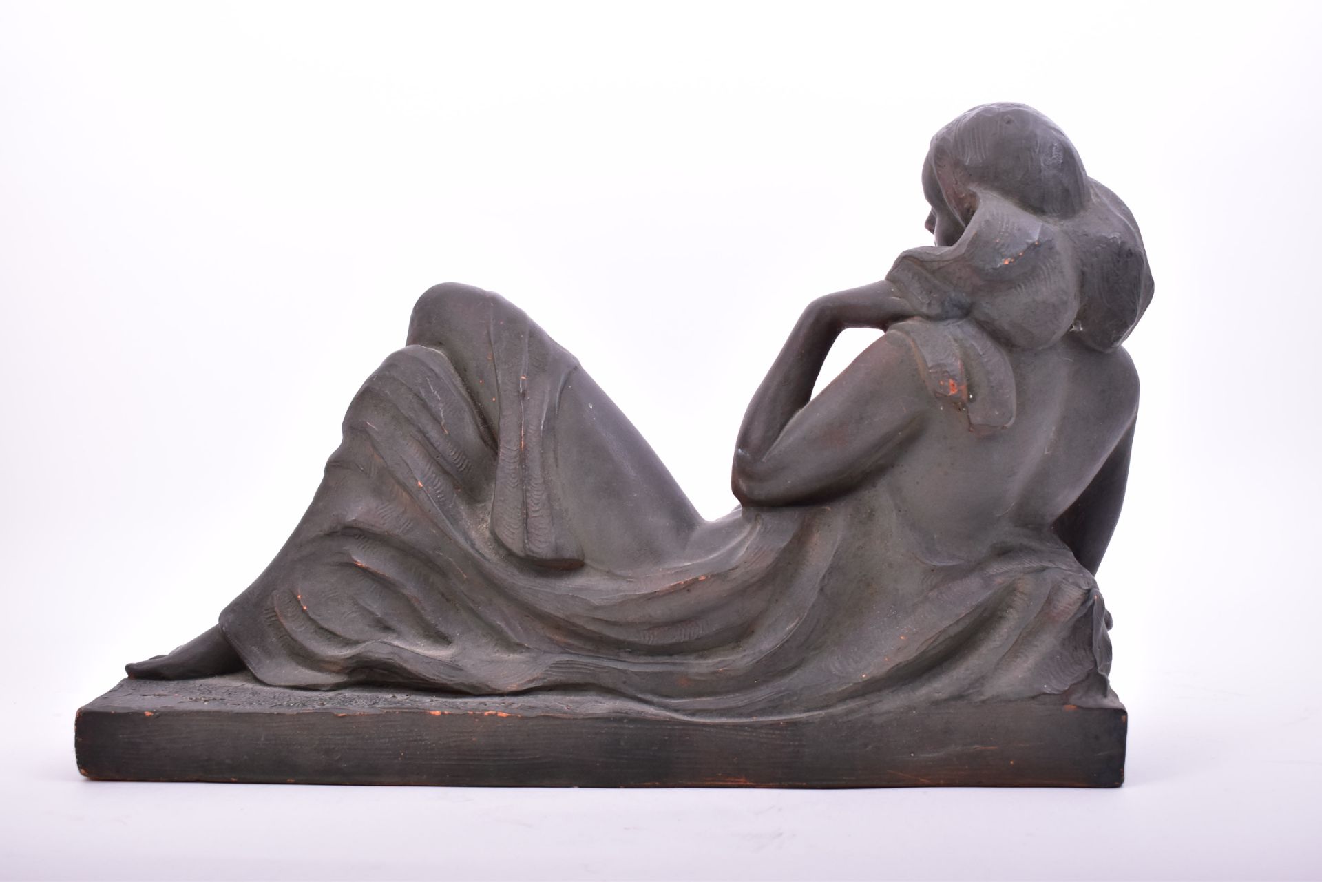 FRENCH ART DECO BLACK PAINTED TERRACOTTA RECLINING NUDE - Image 3 of 6