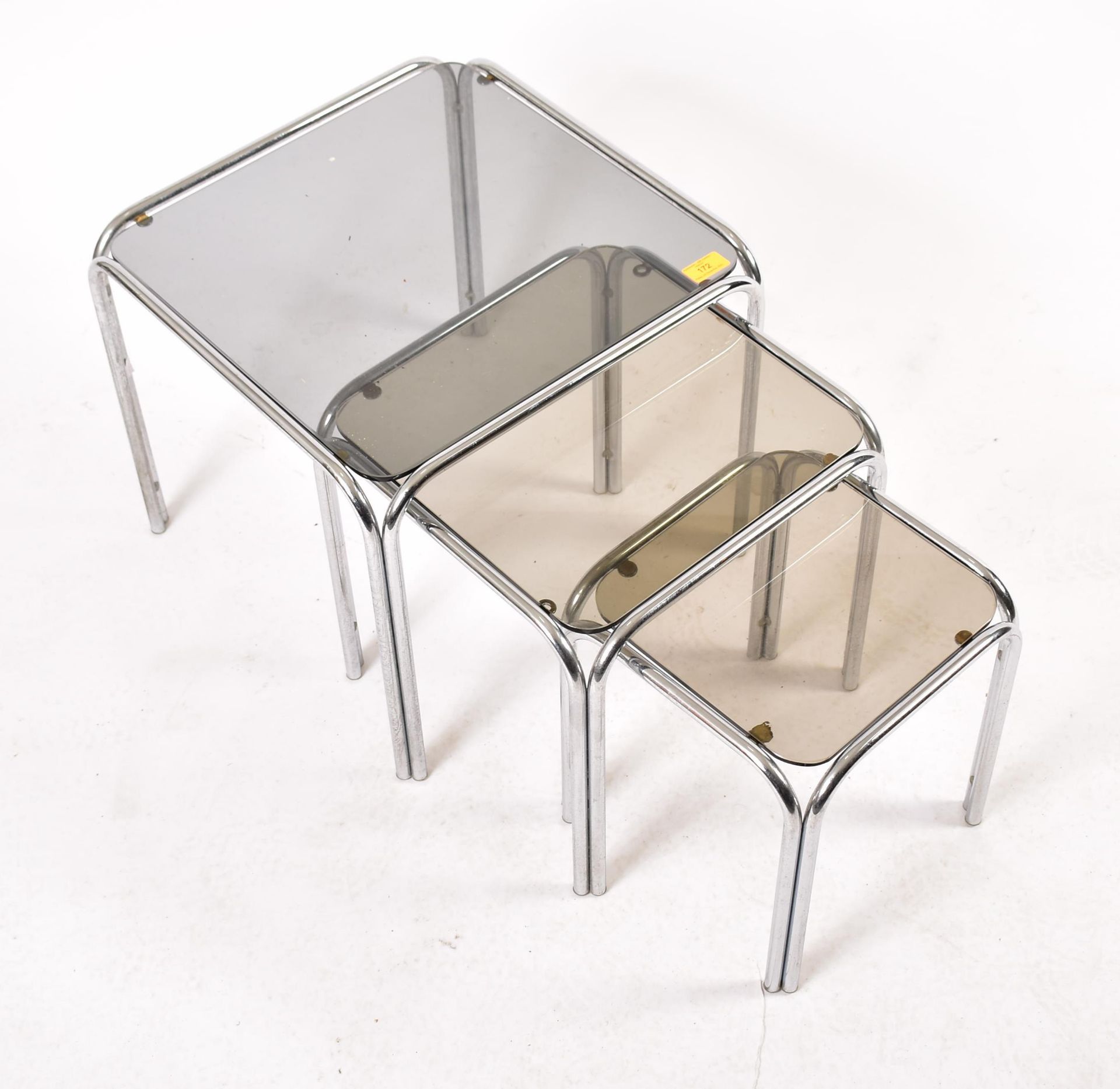 1970S CHROME AND SMOKED GLASS NEST OF THREE TABLES - Image 2 of 5