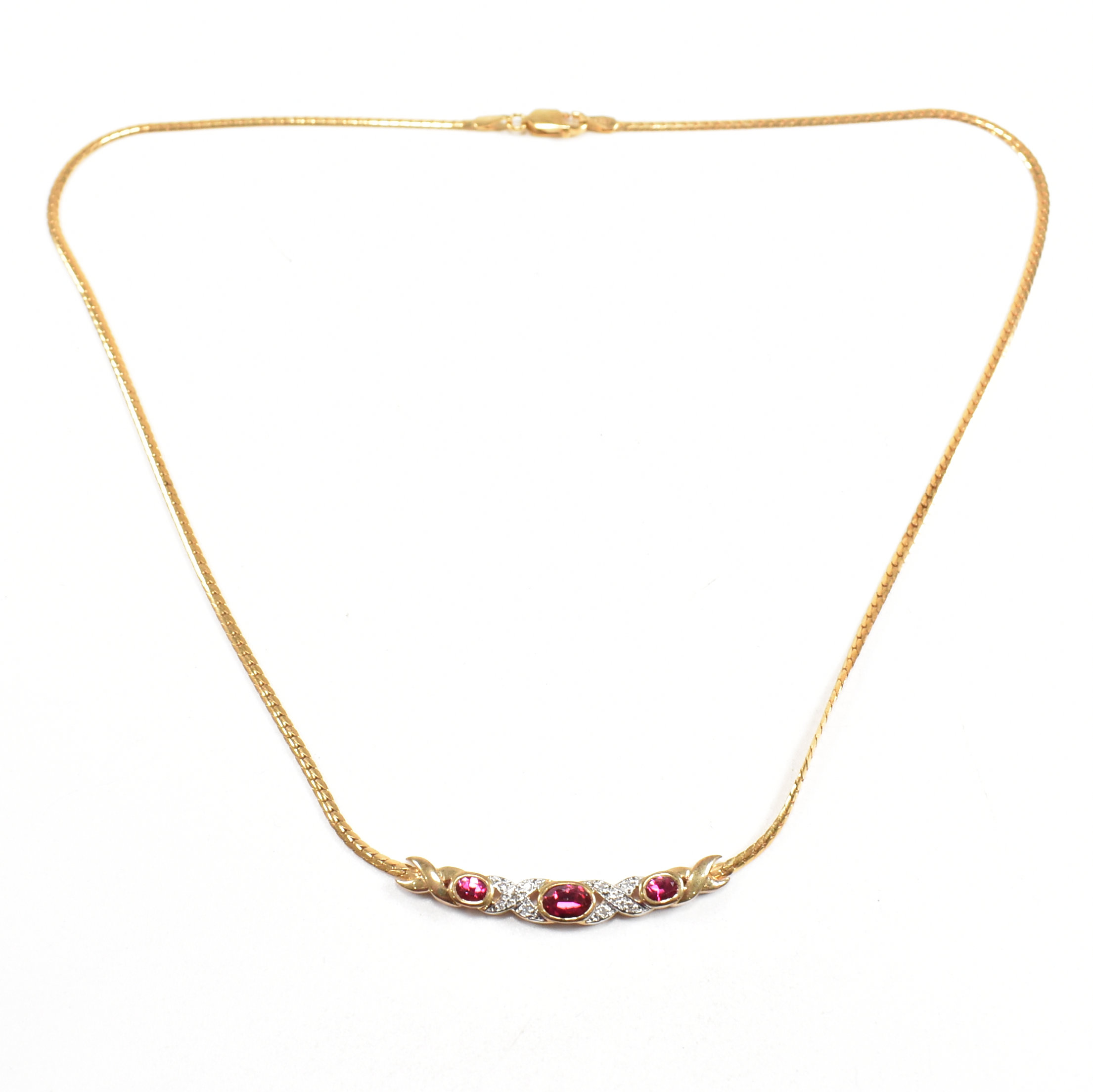 HALLMARKED 9CT GOLD SYNTHETIC RUBY & DIAMOND PENDANT NECKLACE - Image 4 of 5