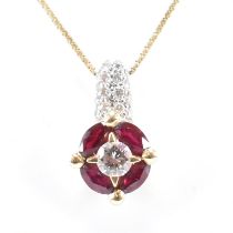 RAIMA ITALIAN 18CT GOLD RUBY & DIAMOND PENDANT NECKLACE