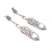 925 SILVER & MARCASITE WITH SYNTHETIC OPAL EARRINGS