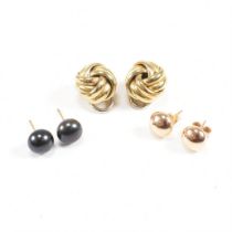THREE PAIRS OF 9CT GOLD KNOT EARRINGS