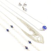 COLLECTION OF SILVER & PLATED PEARL & MOONSTONE JEWELLERY
