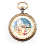 LARGE SWISS EROTIC OPEN FACED ARTICULATED POCKET WATCH