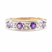 HALLMARKED 9CT GOLD AMETHYST & DIAMOND RING