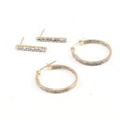 TWO PAIRS OF GOLD & DIAMOND SET EARRINGS