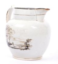 18TH CENTURY PEARLWARE CREAMER JUG WITH TRANSFER PRINT