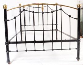 19TH CENTURY VICTORIAN EBONSIED BRASS DOUBLE BED FRAME