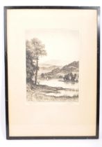 LATE 19TH CENTURY JOHN FULLWOOD ETCHING TITLED RYDAL WATER