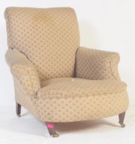 VICTORIAN 19TH CENTURY LOW FIRE SIDE LOUNGE ARMCHAIR