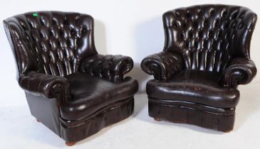 PAIR OF 20TH CENTURY CHESTERFIELD STYLE LEATHER ARMCHAIRS