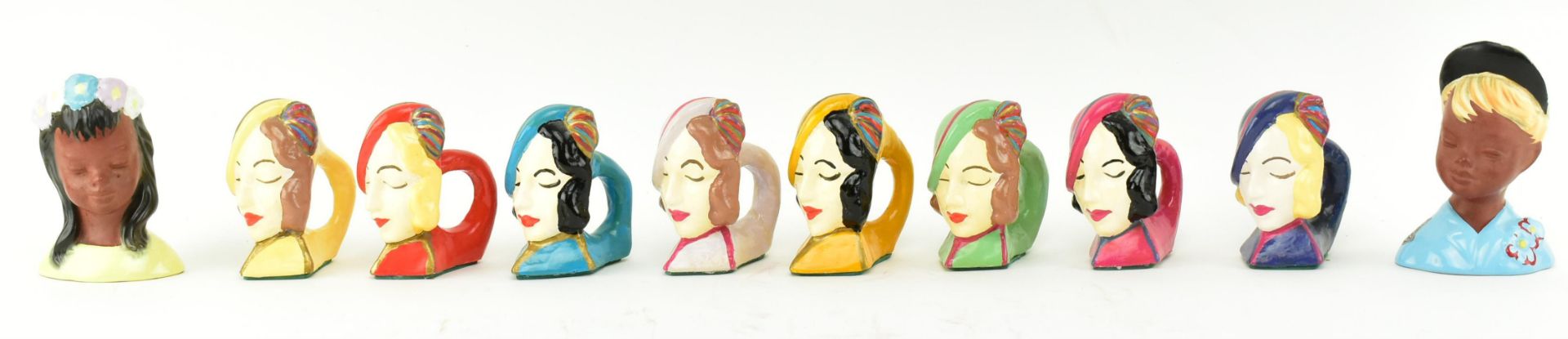 8 MID CENTURY ART DECO STYLE NAPKIN RING HOLDERS OF LADIES