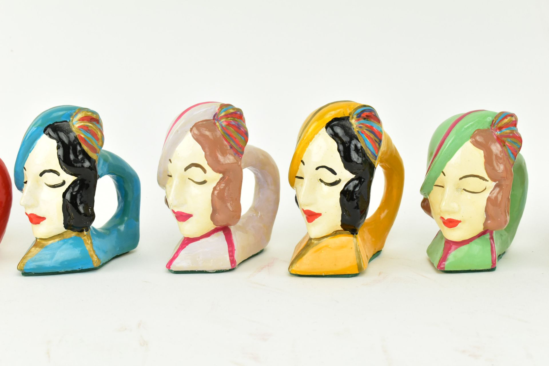 8 MID CENTURY ART DECO STYLE NAPKIN RING HOLDERS OF LADIES - Image 3 of 4