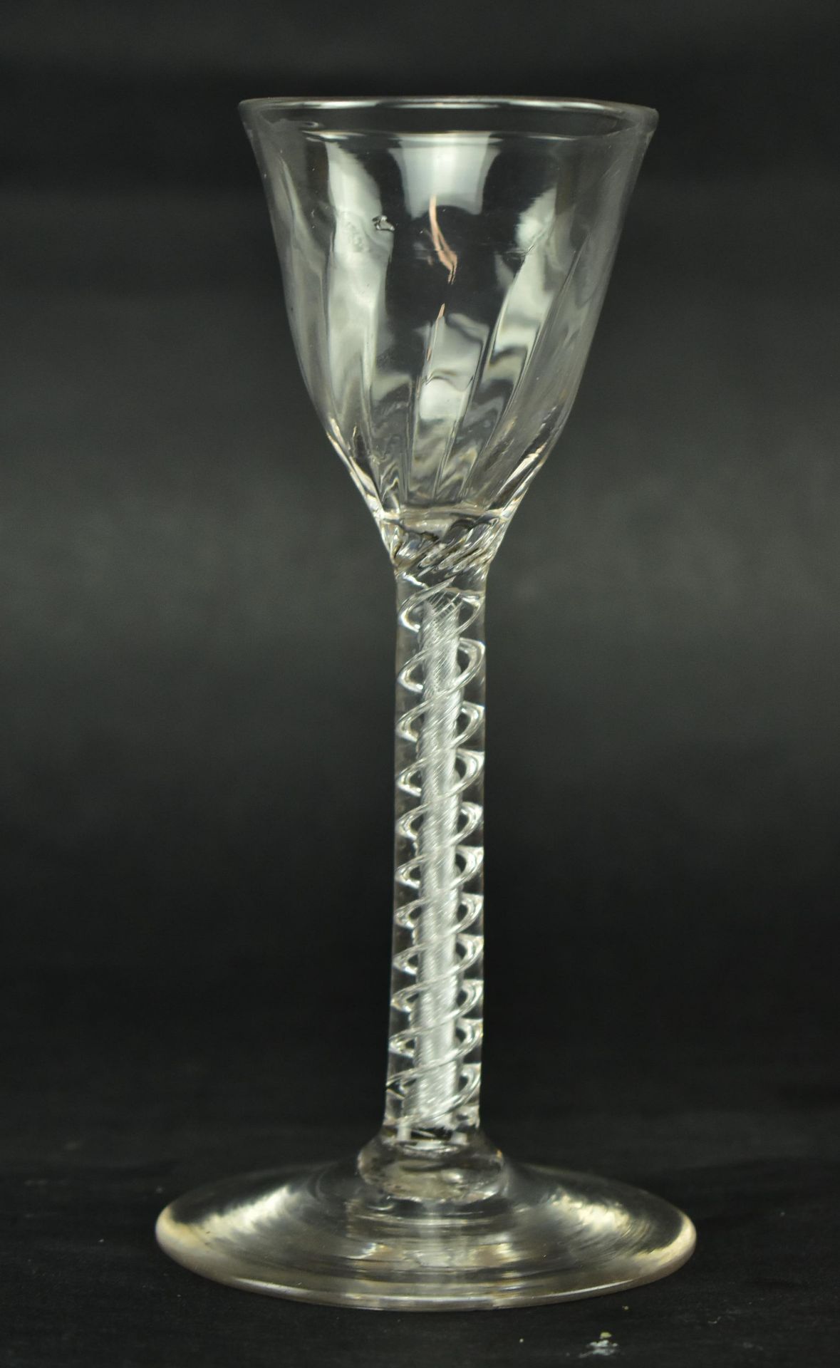 GEORGE III WINE GLASS WITH MOULDED FLUTES & AIR TWIST STEM