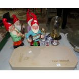 A collection of four painted ceramic gnomes playing musical instruments, 42cm high, a Kundo 400-