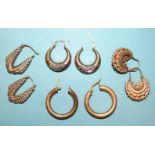 Four pairs of 9ct gold earrings, 9.7g total weight.