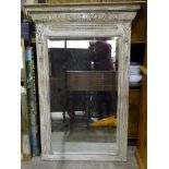 A painted wood over-mantel mirror with rectangular bevelled plate, 136 x 95cm and a modern