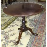 A late-18th century mahogany circular tilt-top tripod table with birdcage action, 76cm diameter, (