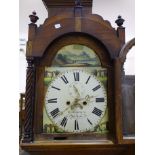 A Victorian mahogany long case clock, the arched painted dial signed C Schwerer?, Aberdare, with