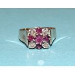 A 9ct gold ruby and diamond cluster ring, size P, 4.2g.