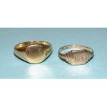 Two 9ct gold signet rings, sizes M and P, (2).