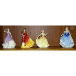 Four Royal Doulton figurines: 'Belle' HN3703, 'Sandra' HN4668, 'Deborah' HN3644 and 'Melissa'