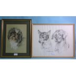 Robert Oscar Lenkiewicz (1941-2002), 'Study of two dogs', signed pencil sketch, 35 x 45cm and a