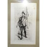 After John Pettie, 'Cavalier holding a white flag', etching with inscription To A P Watt from John