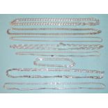 Seven 925-silver necklaces and one 925-silver bracelet, 180g, (8).