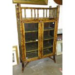 A late-19th century bamboo-framed low display cabinet, fitted with a pair of glazed doors and with