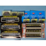 N gauge, three boxed BR blue/grey coaches: 706, 725 and 745, three Lima 32 0361 chocolate/cream