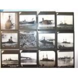 A collection of 54 magic lantern glass slides, including: 24 slides of WWI battleships and