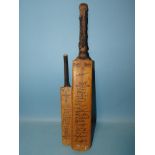 A Sykes Ltd miniature cricket bat with facsimile signatures of Australia 1948, 43.5cm and a Nicholls