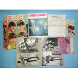 A collection of Beatles memorabilia, including an official fan club enrolment letter, a 1968 sixth